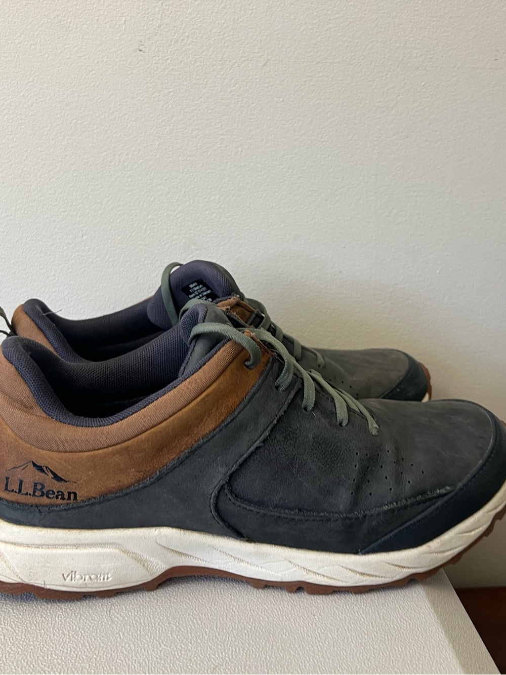 L.L. Bean Men's Navy and Brown Leather Lace-Up Sneakers - Picture 3 of 7